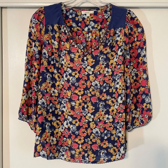 Anthropologie Porridge Billion Petals Silk Floral Boho Pullover V Neck Blouse S - Picture 6 of 7